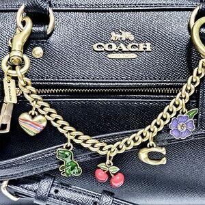 Coach Bag Charm CN119 Coach Motif Chain Rexy Tea Rose Cherries Heart Brass Multi